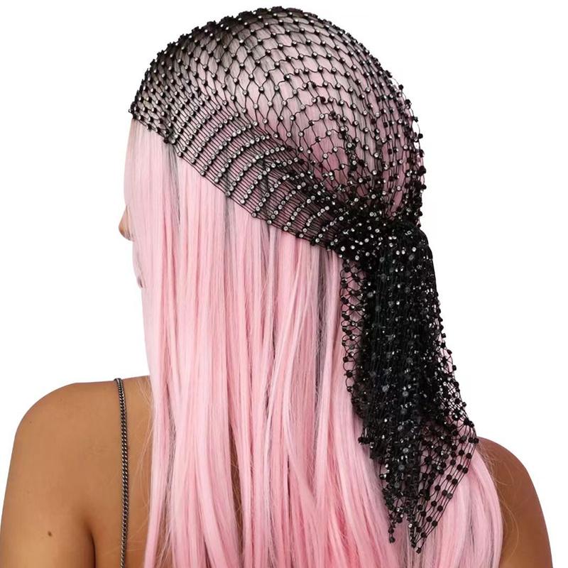 Rhinestone Fishnet Sparkle Helmet Cover Trendy Fashion Full Rhinestone Mask Music Festival Headscarf Headwear Europe and America