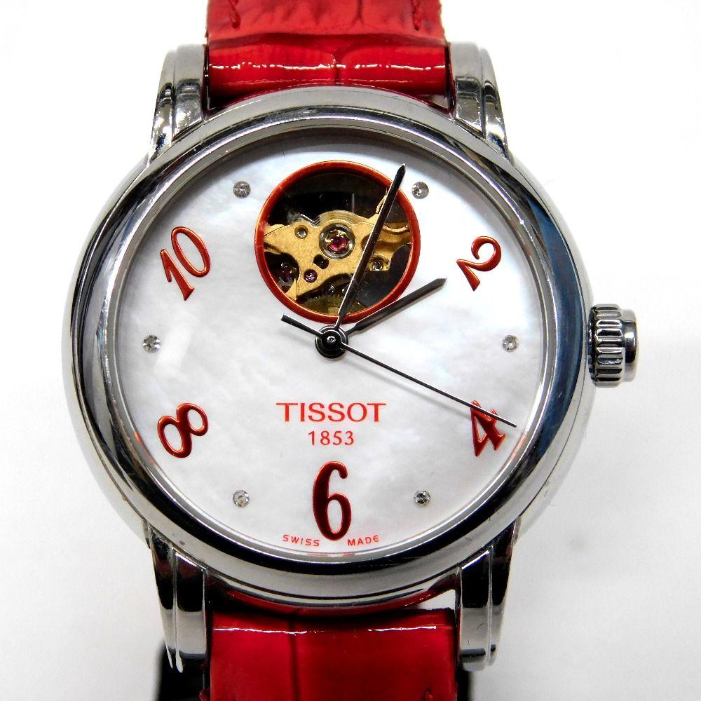 Used Hn496711 Watch Tissot Lady Heart T050207 Leather belt Ladies automatic winding back skid Used