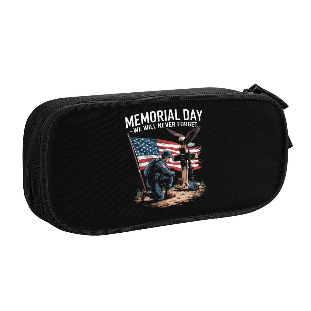 Memorial Day American Flag Pencil Case for Girl Boy Big Capacity We Never Forget Veteran Patriotic Pen Bag Box School Supplies