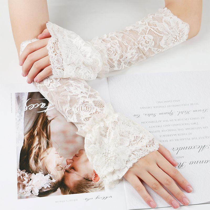 Summer Sunscreen Gloves Women's Lace Long Anti UV Sleeves Ice Silk Sleeves Thin