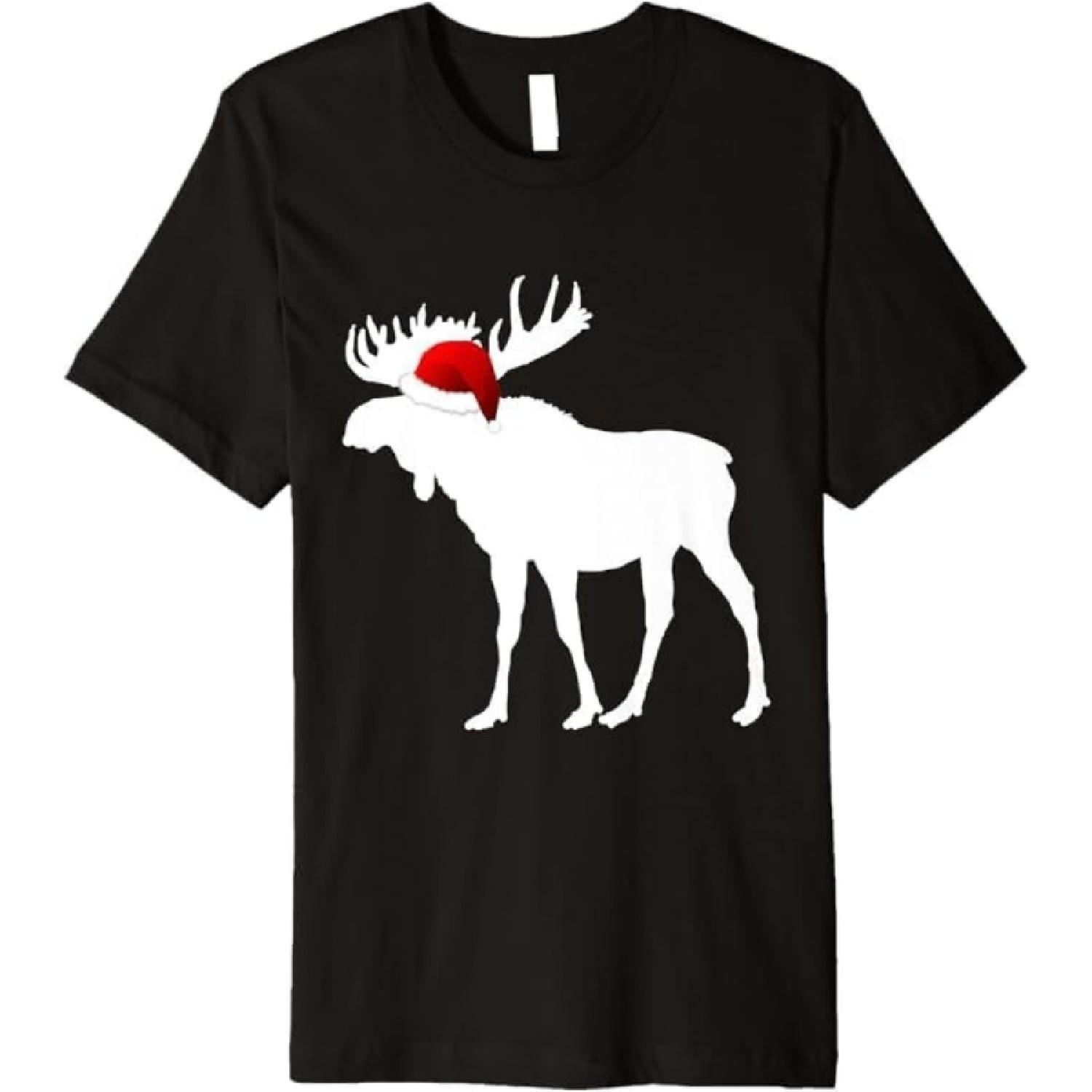 Christmas Pajama Shirt Christmas Moose Santa Hat Tee TRU T-Shirt Mens Womens Tank Top Sweatshirt Hoodie Longsleeve Black S чёрный