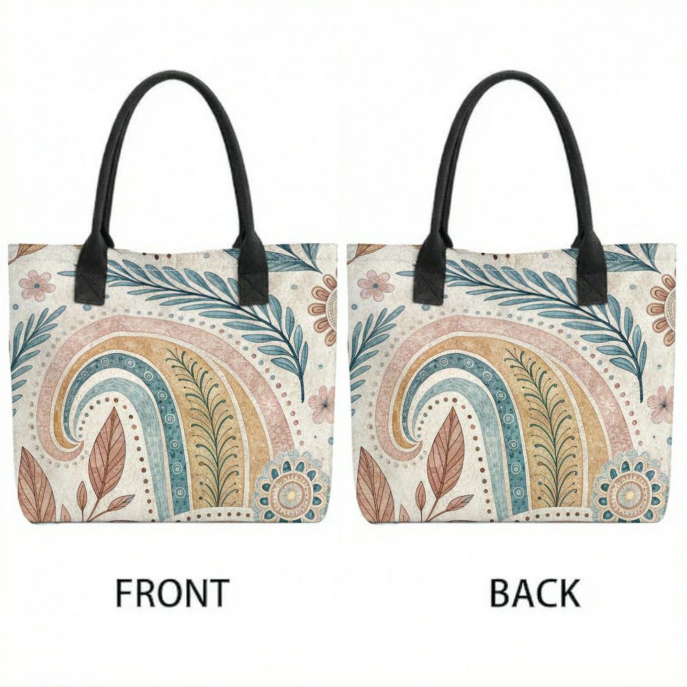 Boho Floral Tote Bag Casual Large Capacity Canvas Shoulder Bag for Daily Use