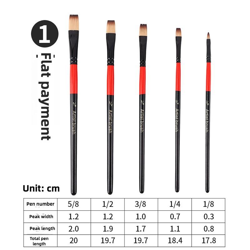 5pcs Wooden Short rod nylon hair oil brush flat head children's painting watercolor pen round head acrylic paint oil brush set