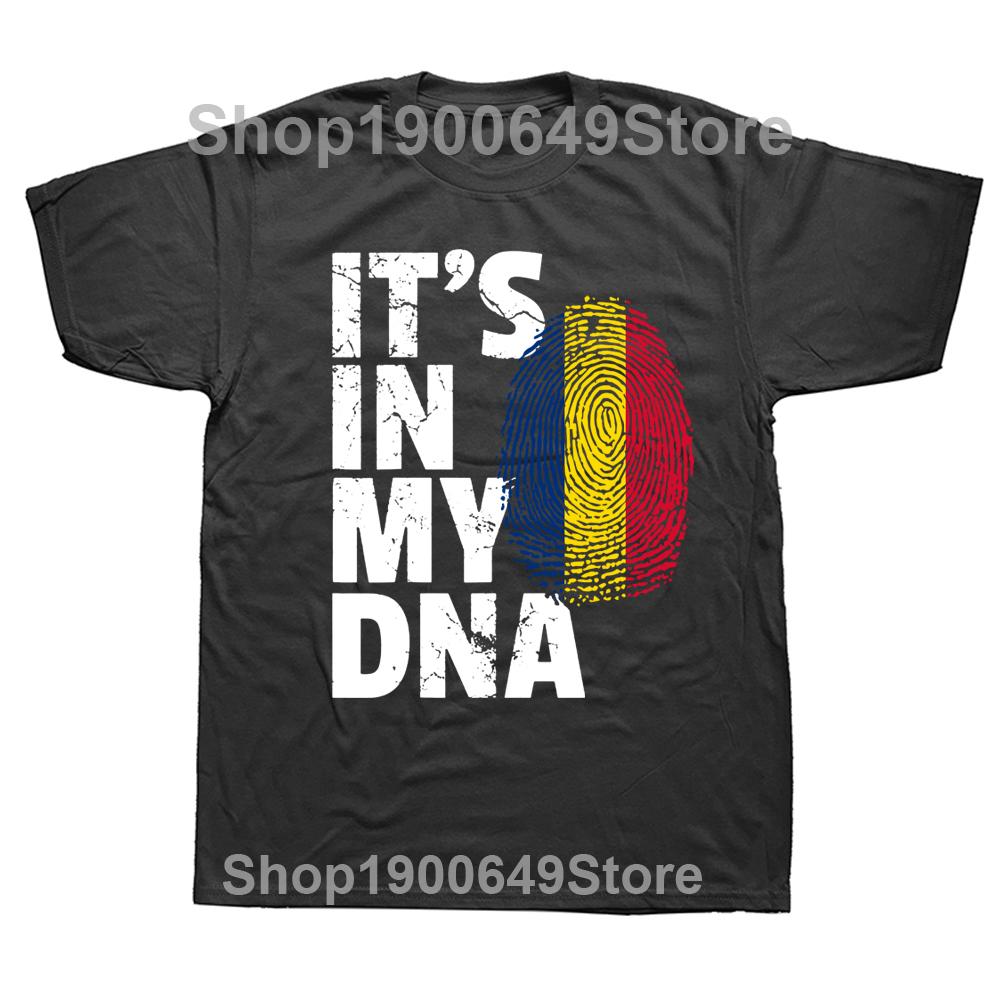 Funny ITS IN MY DNA Romanian Romania Flag T Shirts Graphic Cotton Streetwear Short Sleeve Birthday Gifts Summer Style Tshirt
