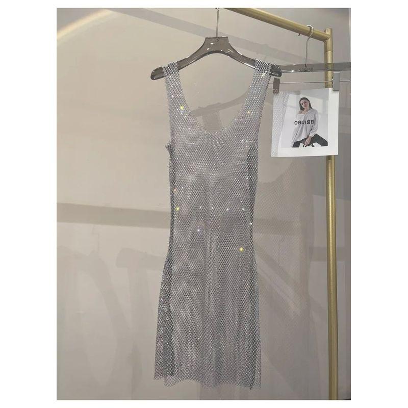 Mesh See through round Neck Neck Dress Sleeveless Hollow Mesh See through round Neck Dress