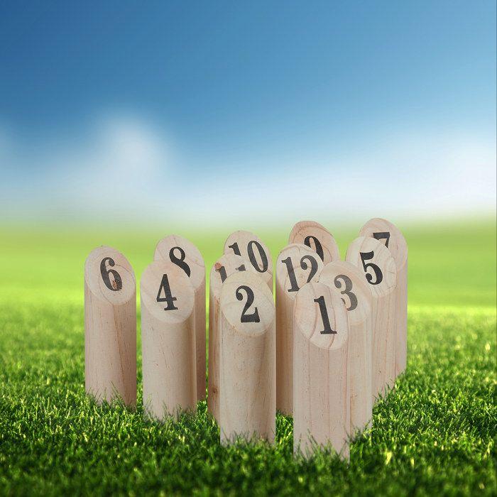 Relaxdays kubb, jeu kubb viking en bois, caisse de transport, adultesm enfants, 12x28x18m5 cm, jardin, camping, nature