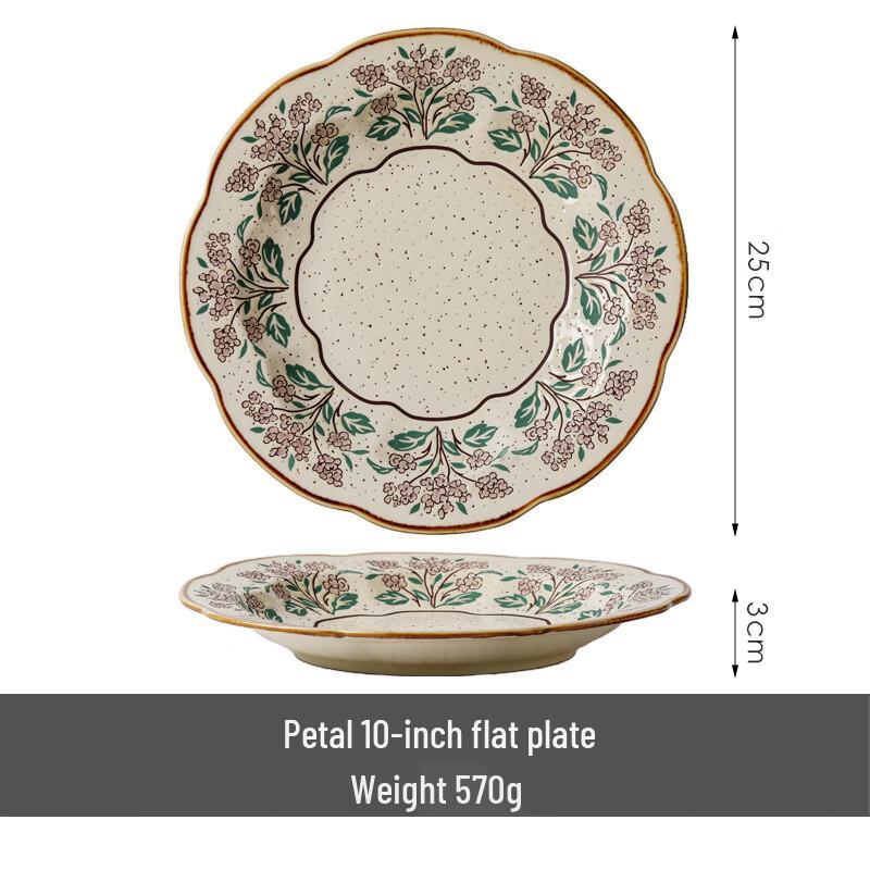 OIMG Vintage Underglaze Ceramic Petal Flat Plate