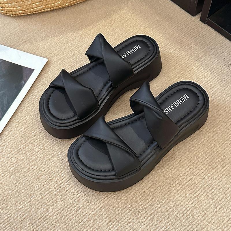 

Новые крутые шлепанцы на толстой подошве для женского лета, с круглым носком, с открытым носком, повседневные, на плоской подошве 40 чёрный