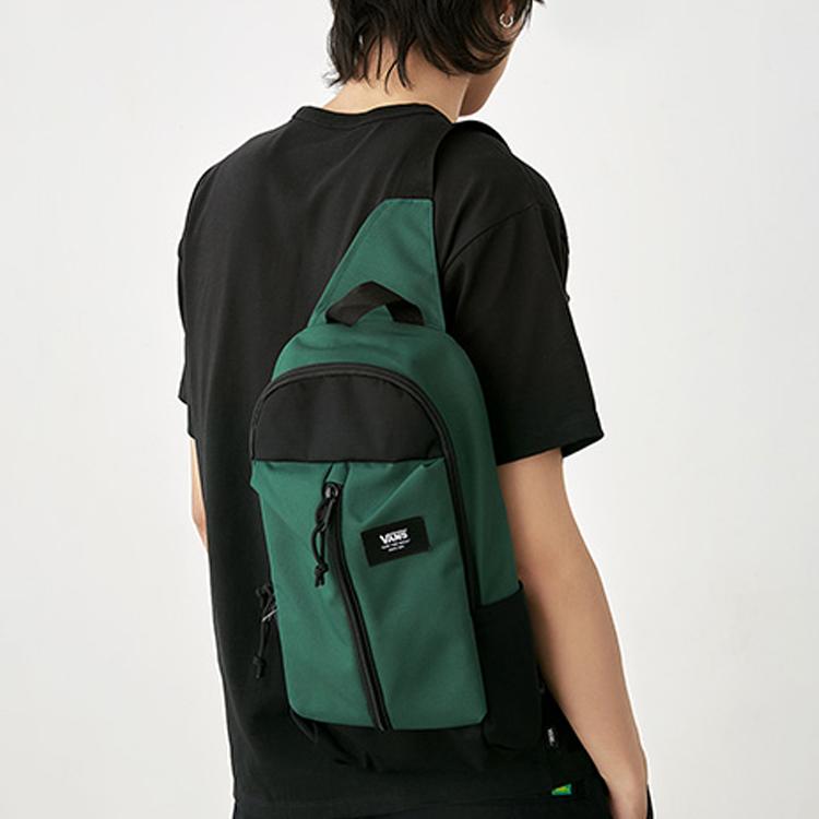 Vans Patchwork Zipper Crossbody Bag Men Shoulder Bag Green VN0A3I6BZIV