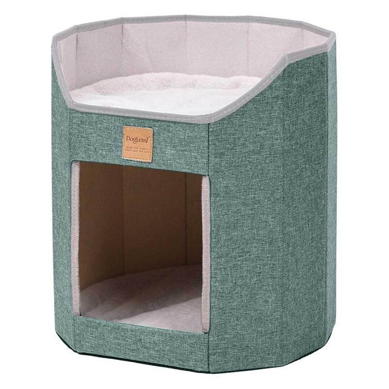 Casa Cama de árvore dobrável para gatos internos Cave House Cama de dormir para gatinhos pequenos Cama de dormir de dois andares Casa de quatro estações X3UC