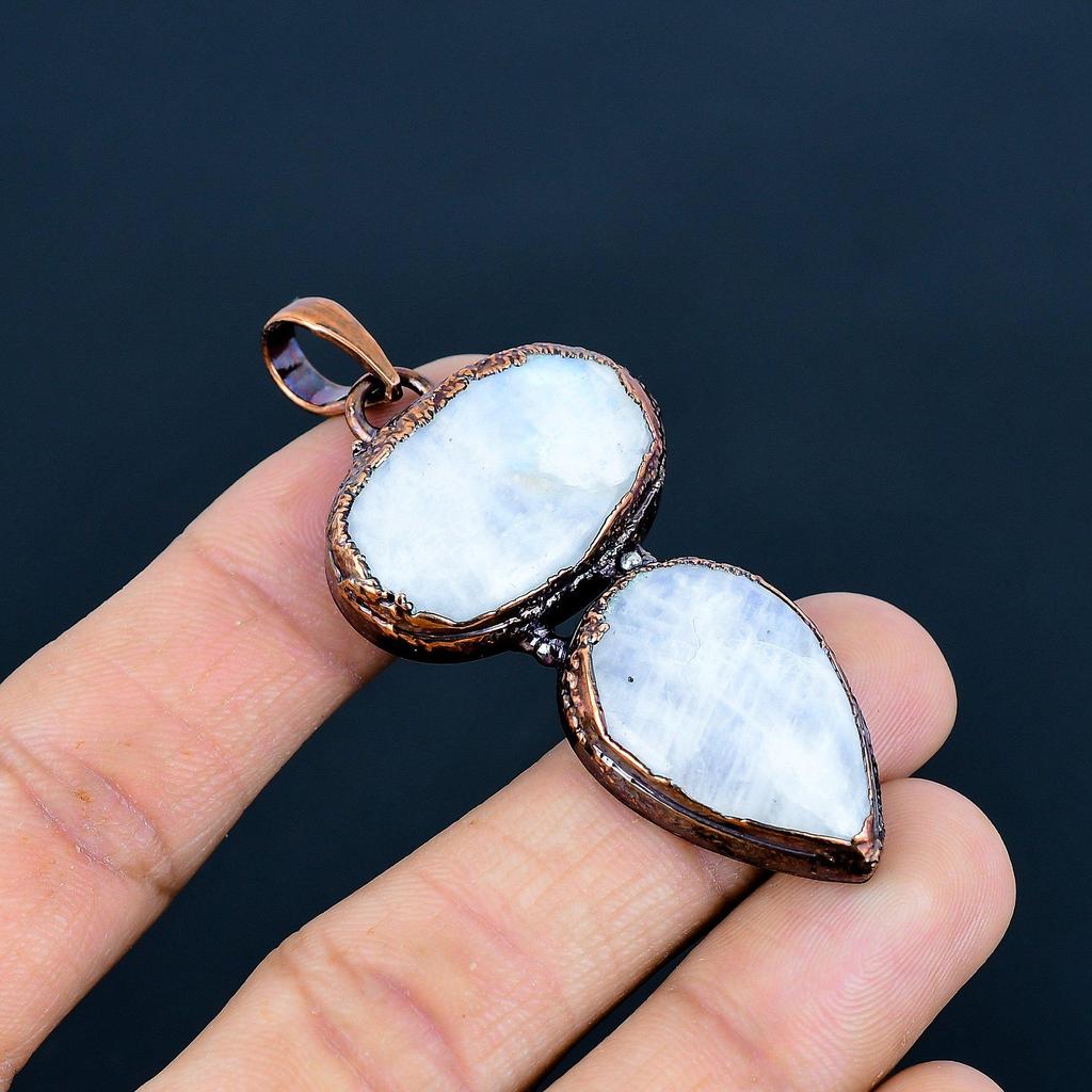 Rainbow Moonstone Pendant Gemstone Jewelry, Copper Electroformed Pendant, Handmade Beautiful Jewelry Pendant