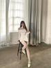 Spice girl white one-word shoulder dress women's autumn new slim-fitting and thin waist off-the-shoulder sexy hip dress