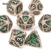 7 Pcs Yellow Green Tree Vine Metal Dice Solid Metal Polyhedral Dice Set Suitable for Role-Playing RPG Board Game Dice RPG