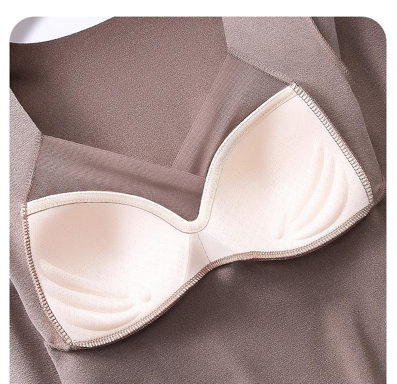 3901 Long-Sleeve Women's Warm V-Neck Tulle Top with One-Piece Cup