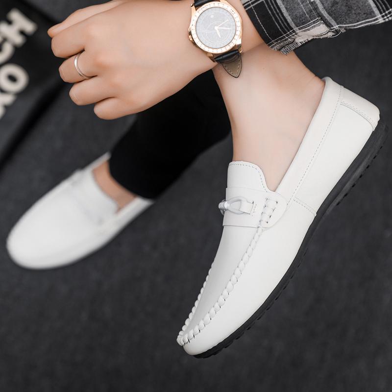 Metal Buckle Black Loafers Leather Mens Slip on Shoes Comfortable Men Casual Shoes Male Driving Footwear Breathable Mens