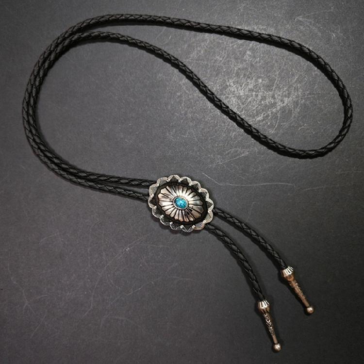 Western Shoestring Necktie Braided Belt Tie Cool Charm Engraved Stone Pendant for Women Men