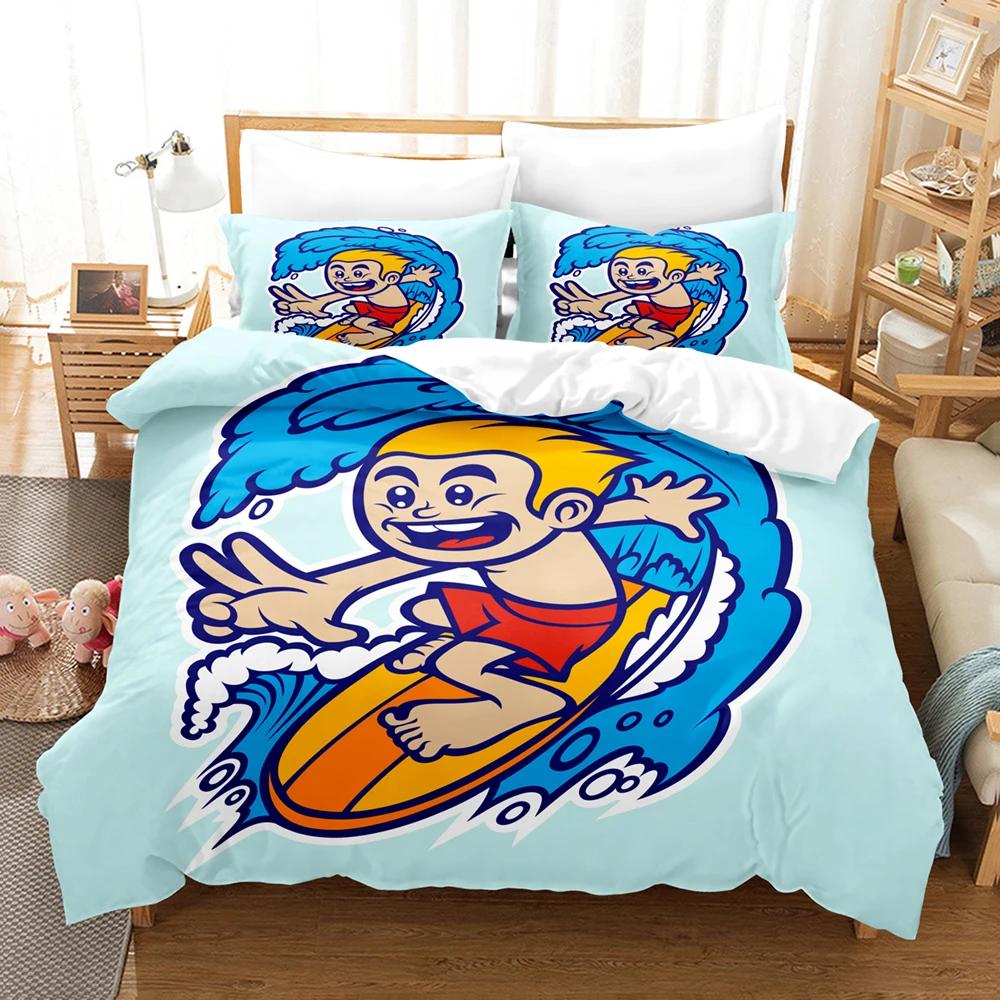 Surfboard Comforter Cover Summer Sea Surfing Theme Duvet Cover Ocean Theme Bedding Set For Kids Teens Quilt Cover +Pillow Cases