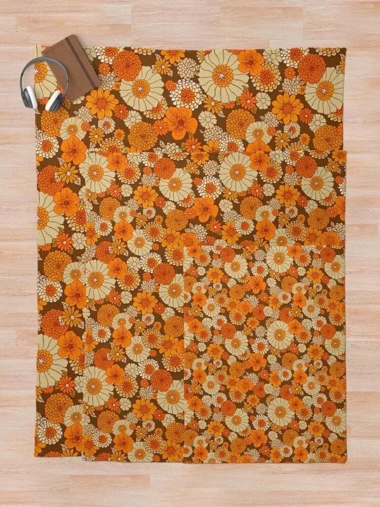 70. léta retro sedmikrásky, vintage květinová síla, oranžová a hnědá, boho, Módní přehozy na pohovky z chlupaté flanelové tkaniny