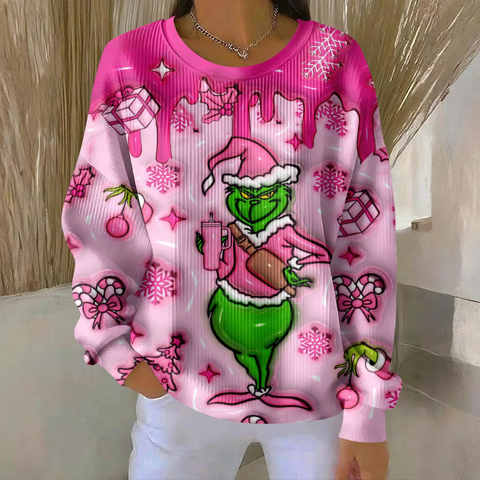 Женский свободный удобный повседневный и модный свитшот с круглым вырезом и узором с длинными рукавами XXL киноварь