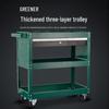 "Green Forest Utility Cart: Three-Layer Tool Trolley & Flatbed for Auto Repair & Beauty Supplies"