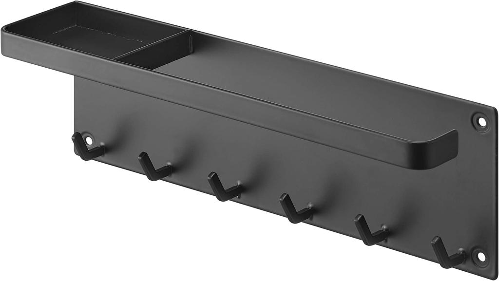 Porte-parapluies Yamazaki Tower avec plateau, Noir, pour murs en Placoplatre, Env.. L28 x P6.5 x H9.5cm (10.7 x 2.5 x 3.5 pouces), Rangement d'entrée,