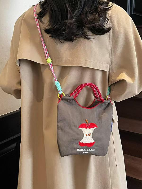 Apfelstickerei Handtasche im japanischen Stil - Damen Einzelschultertasche 2025