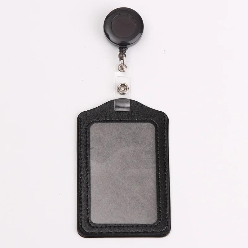 

Leather Solid Color Nurse Doctor Student Badge Reel Work Name ID Card Holder Retractable Reel Credit Badge Case Office Products