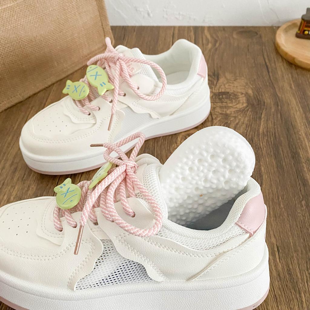 B2312 Latex Insole/small Fish Accessories Thick-soled Little White Shoes Women's Shoes Board Shoes 2025 New Spring and Summer Breathable Mesh
