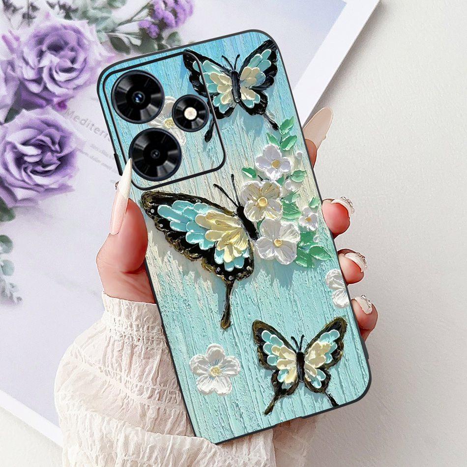 For Infinix Hot 30 Play 30i Hot30 4G Elegant Floral Cat Phone Case For Infinix Hot 30 30Play Hot30i Black Silicone Soft Cases