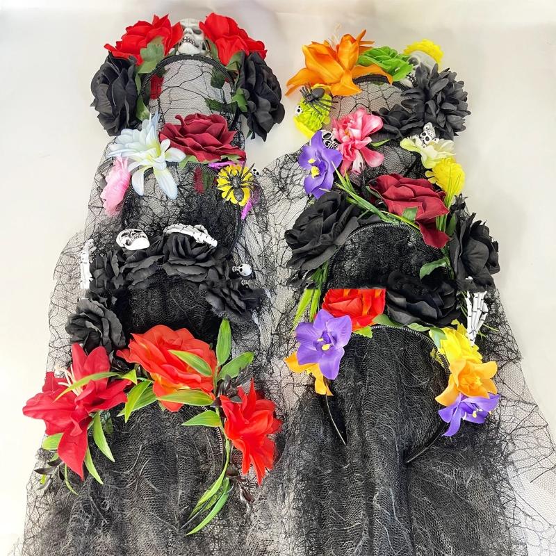 Rose Flower Crown Headband Photo Props Boho Halloween Headwear Party Costume Day Of The Dead Headpiece