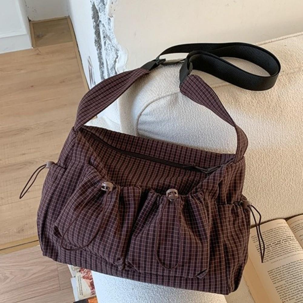 Zipper Closure Pleated Cloud Bag Large Capacity Nylon Crossbody Bag Striped Shoulder Bag Women
