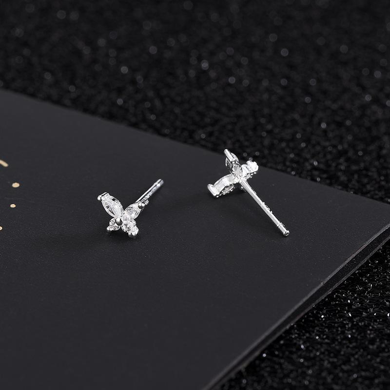 Sterling Silver Butterfly Zircon Earrings - Korean Style Fashion, Elegant and Trendy