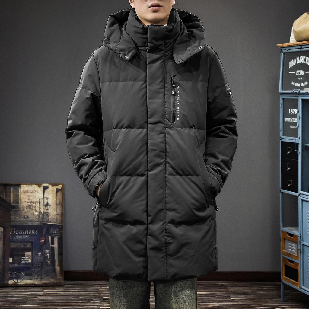 Men's 2025 Winter Hooded Down Jacket, 90% Duck Down, Mid-length, Warm H-Shaped Trendy Coat