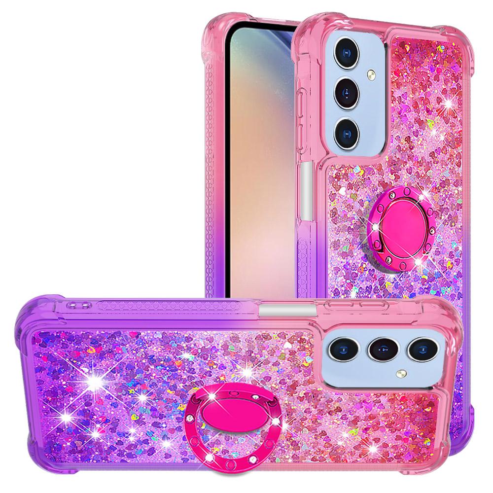 

For Samsung Galaxy A16 5G TPU Case with Kickstand Gradiant Quicksand Shockproof Cover Pink+Purple