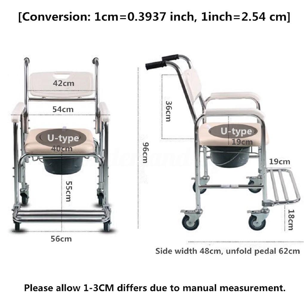 3 in 1 Aluminum Alloy Commode Chair Bathroom Shower Toilet Wheelchair Household Portable Elderly Closestool