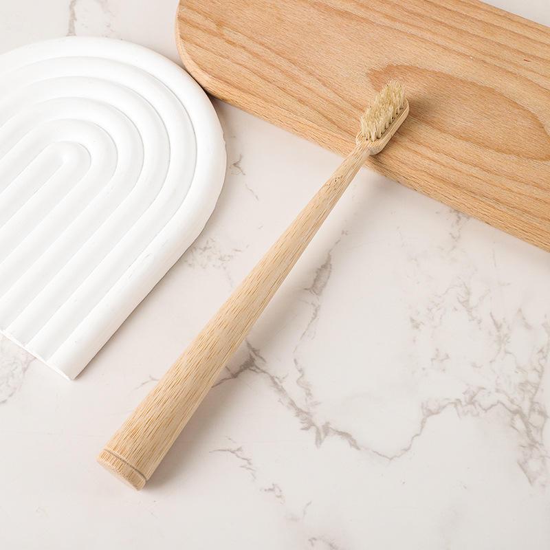 Экологичная биоразлагаемая бамбуковая зубная щетка с натуральной щетиной кабана и большой конической ручкой