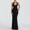 2026 European & American Spliced Ribbon Camisole Halterneck Slim Fit Long Dress