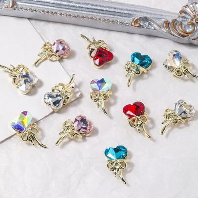 Yousheng 10Pcs/Set Nail Art Charm Golden Bowknot 3D Alloy Luxury Cute DIY Solid Colored Rhinestone Love Heart Nail Decoration Salon Home Use