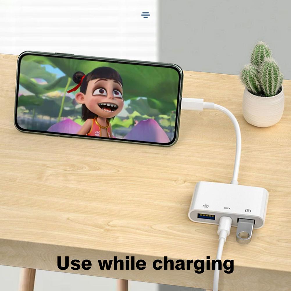 3in1 Lightning to USB/Lightning Card Reader for iPhone 14 13 12 11 Pro iPad Charging Converter For iOS OTG Adapter 3