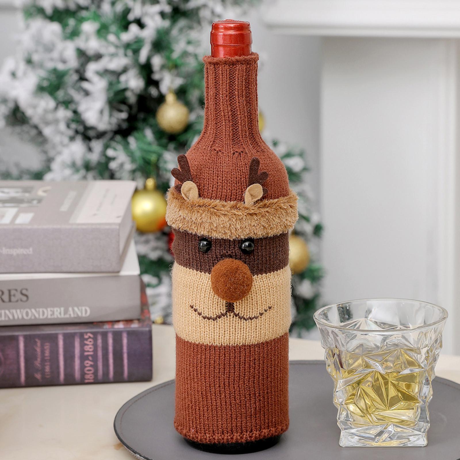 

Christmas Supplies Christmas Red And Black Checkered Linen Red Wine Bottle Embroidered Christmas Doll Handbag One Size