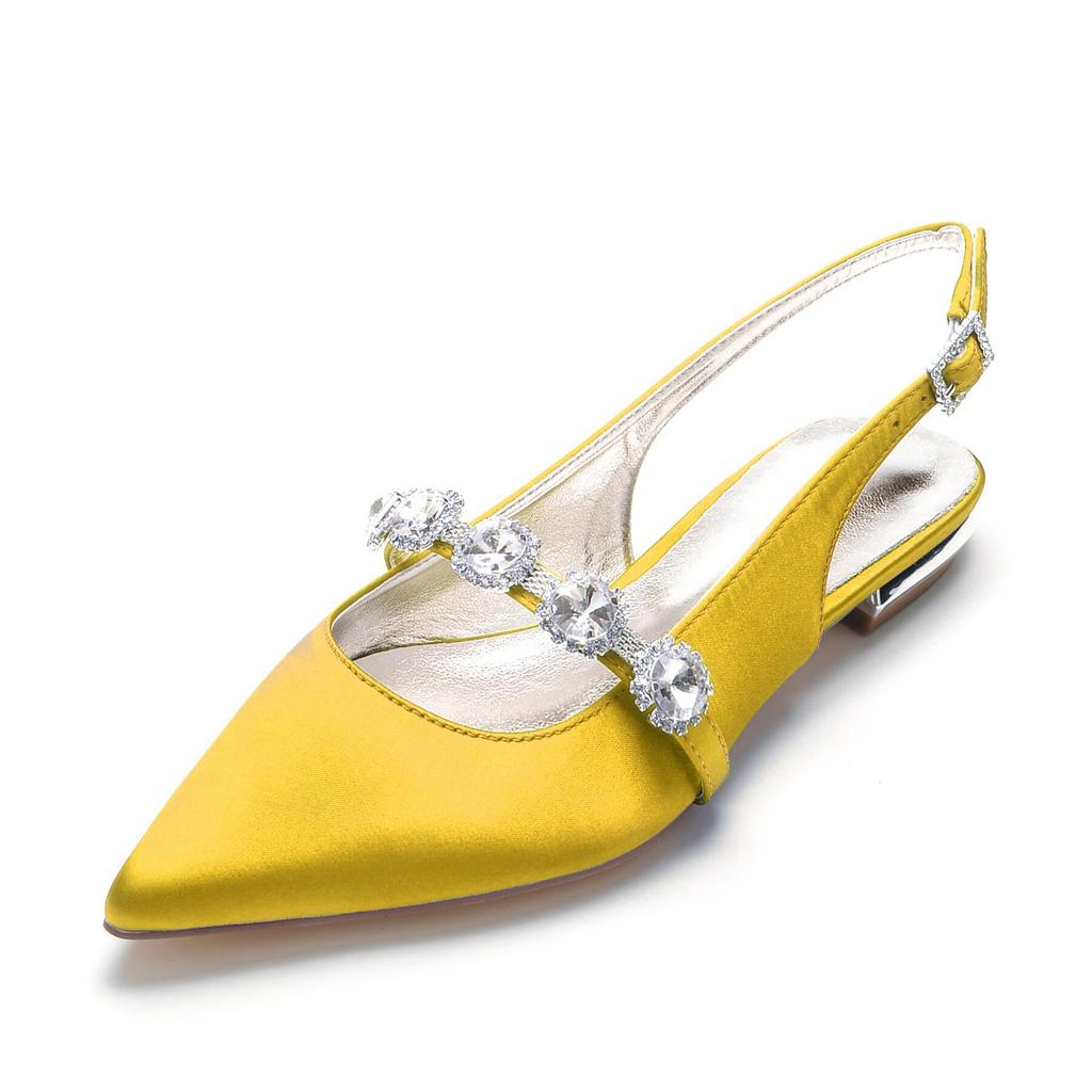 Pointed single shoes women's summer maternity shoes low heel four seasons large size women's shoes spring and autumn satin rhinestone single shoes