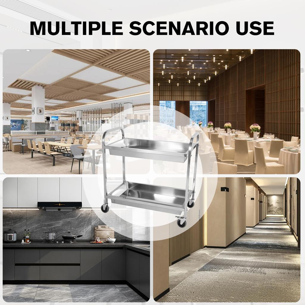 Stainless Steel Utility Cart with Wheels Kitchen Cart Mobile Dining Car Trolley for Kitchen Restaurant Hospital Lab and Hotel