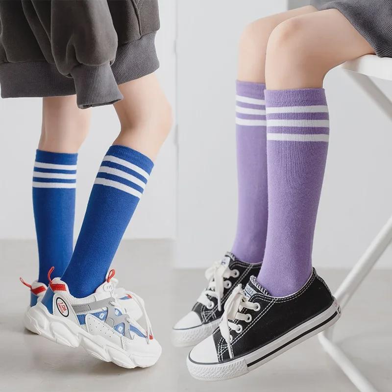 Kinder Lange Kniestrümpfe Gestreift & Uni - Frühling/Herbst Stil, Einheitsgröße, Bonbonfarben, für Jungen & Mädchen