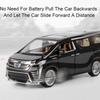 Scale 1:24 Vellfire Carmy Model Car Toy Metal Diecast Music Light Pull Back Models Toys Doors Opened Vehicle Kids Ornaments Gift