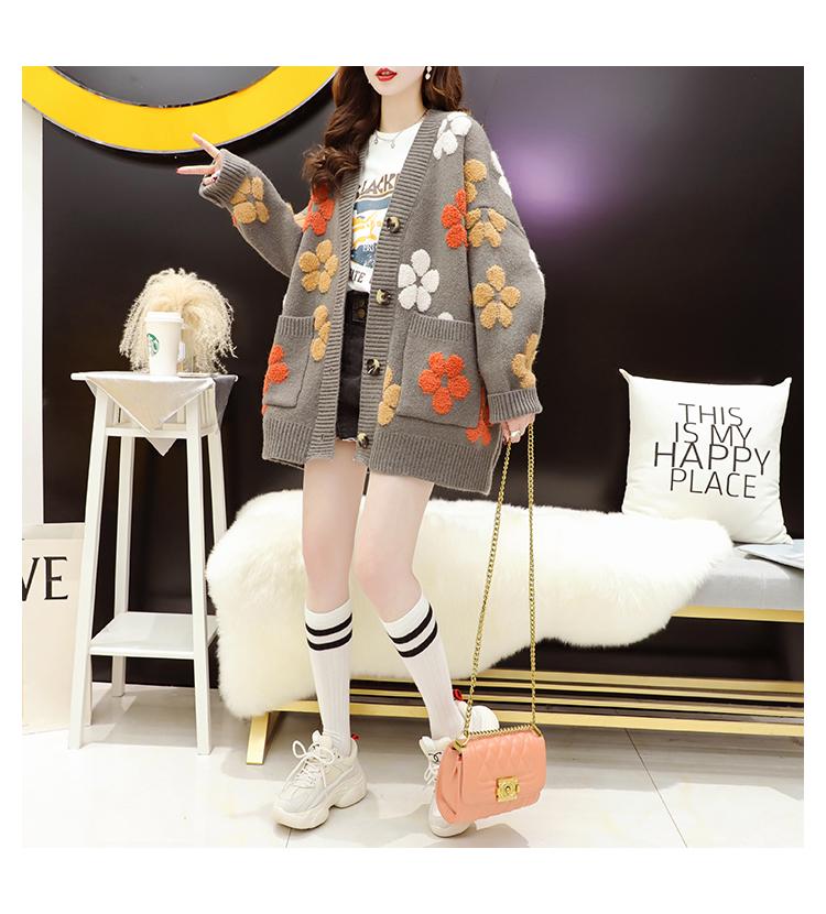 Women's Floral Knit Cardigan - Hong Kong Style, Loose Fit, Autumn/Winter 2025