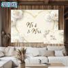 2D Flat Printing Mr & Mrs White Rose Background Cloth for Wedding