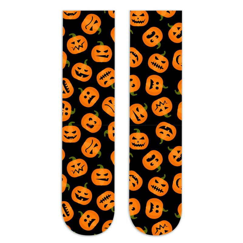 

1 пара гетр для Хэллоуина с принтом в виде длинной модной индивидуальности с черепом, тыквой и летучей мышью оранжевый