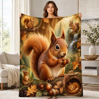 Woodland Squirrel Acorn Coral Fleece Blanket Forest Animal Decor