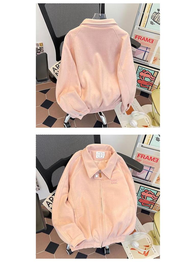 Koreanska Szykowana Damska Krótka Kurtka Baseballowa z Zamszu z Haftowanymi Literami