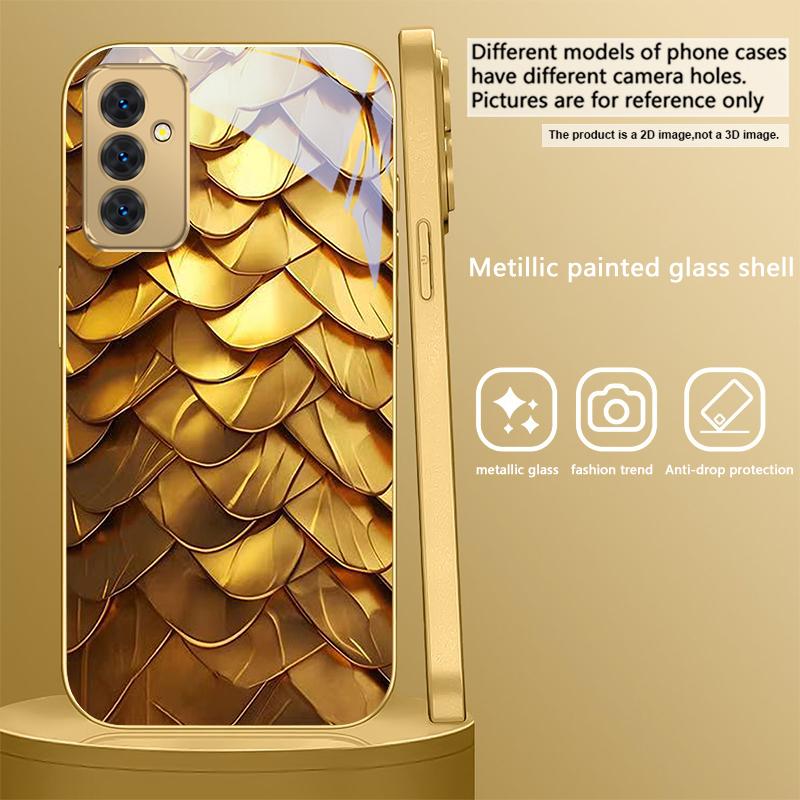 Golden scale texture For Samsung Galaxy S 21 S22 S23 Plus S24 Ultra S20 FE 25Ultra S21+ S9+ 22Plus Golden glass phone case